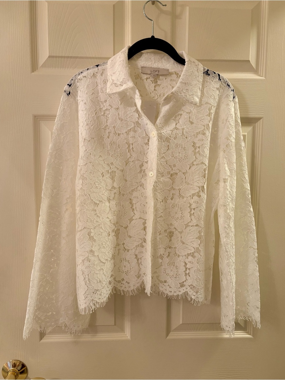 LOFT White Lace Button-Front Blouse